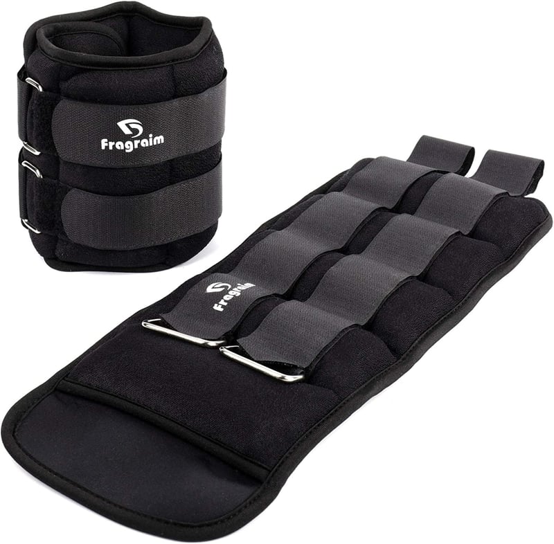 Fragraim Súlyozott Bokapánt 0,5-5 kg - Állítható Neoprén Csuklósúly és Bokasúly Edzéshez, Futáshoz, Fitneszhez - Fekete - 5 kg x 2