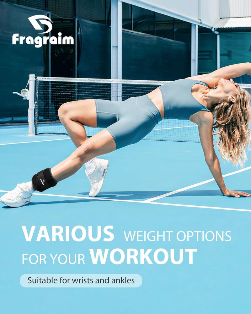 Fragraim Súlyozott Bokapánt 0,5-5 kg - Állítható Neoprén Csuklósúly és Bokasúly Edzéshez, Futáshoz, Fitneszhez - Fekete - 5 kg x 2