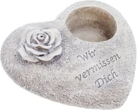 FRANK FLECHTWAREN Szív alakú sírkert dekoráció "Wir vermissen Dich" 18x20cm gyertyatartóval 1