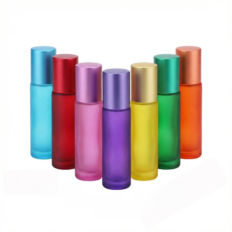Set de 10 sticluțe roll-on de 10 ml Frdelma – 7 flacoane goale colorate pentru uleiuri esențiale, parfumuri, aromaterapie, luciu de buze