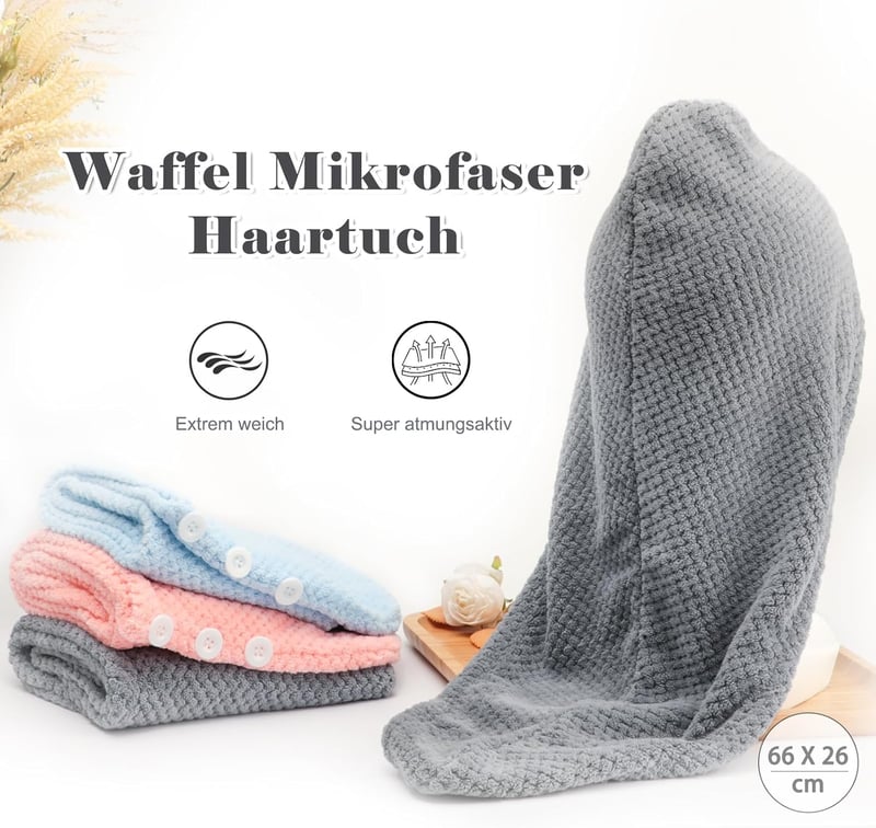 FREATECH Mikroszálas Hajszárító Turbán 3 db Gombos Gyors Száradás Hosszú Göndör Hajra