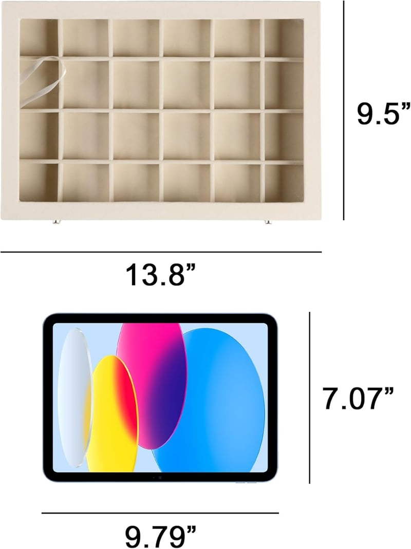 Frebeauty 24 részes bársony ékszertartó doboz átlátszó fedéllel - 24 Grid, Black
