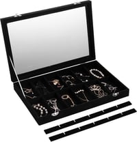 Frebeauty 24 részes bársony ékszertartó doboz átlátszó fedéllel - 24 Grid, Black 5