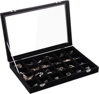 Frebeauty 24 részes bársony ékszertartó doboz átlátszó fedéllel - 24 Grid, Black 1