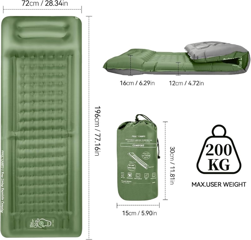 FREE CAMPO 12cm Önfelfújó Camping Matrac Lábpumpával és Tárolótáskával