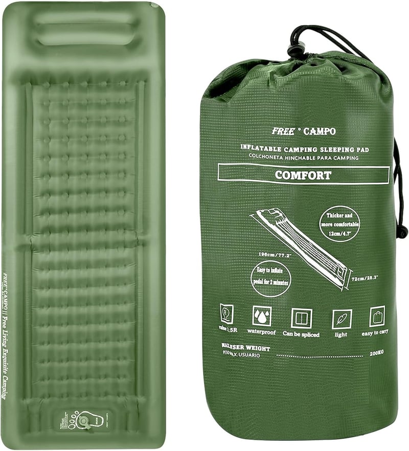 FREE CAMPO 12cm Önfelfújó Camping Matrac Lábpumpával és Tárolótáskával