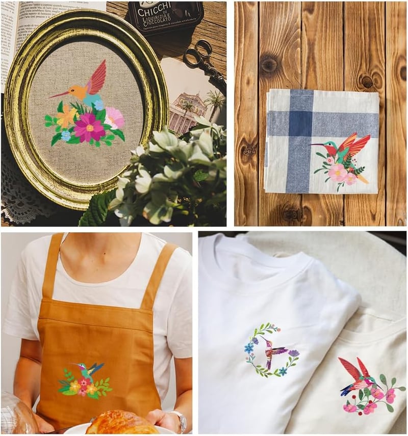 FREEBLOSS 35 db Vízben Oldódó Öntapadós Hímzőalátét - Kolibri és Virág Mintákkal Ruhák Díszítéséhez, 21x29,7 cm