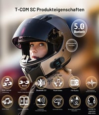 Interfon Moto Bluetooth FreedConn T-COM SC pentru 2 Persoane, Rază 800m, Ecran LCD, BT5.0, Radio FM, Rezistent la apă IP65, Partajare Muzică, Microfon 2 în 1 2