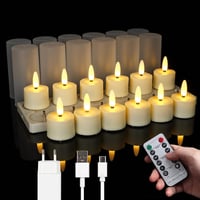 FREEPOWER 12 LED Mécses Újratölthető USB Töltőállomással Távirányító Időzítő Meleg Fehér Fény Gyertya Szett 4x5.5cm 1