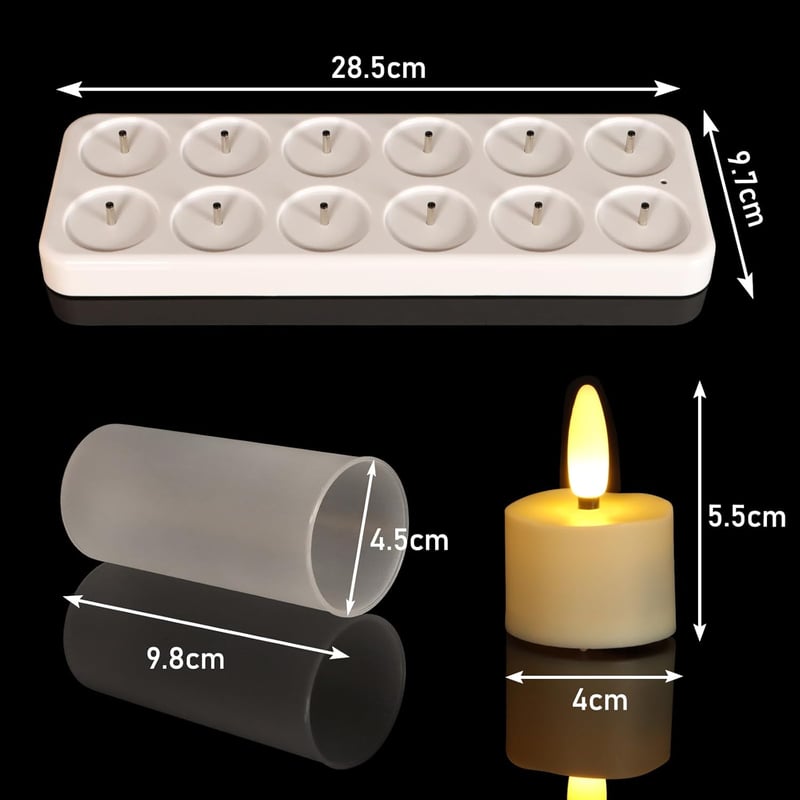 FREEPOWER 12 LED Mécses Újratölthető USB Töltőállomással Távirányító Időzítő Meleg Fehér Fény Gyertya Szett 4x5.5cm