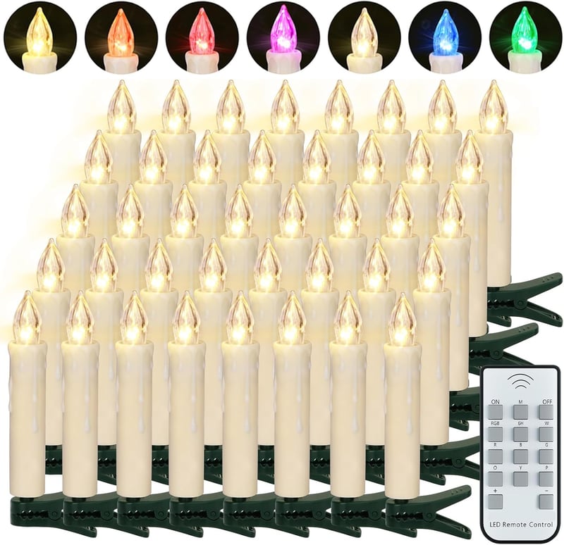 FREEPOWER 40 LED Gyertya Meleg Fehér és Színes Távirányítóval Karácsonyfa Dekoráció