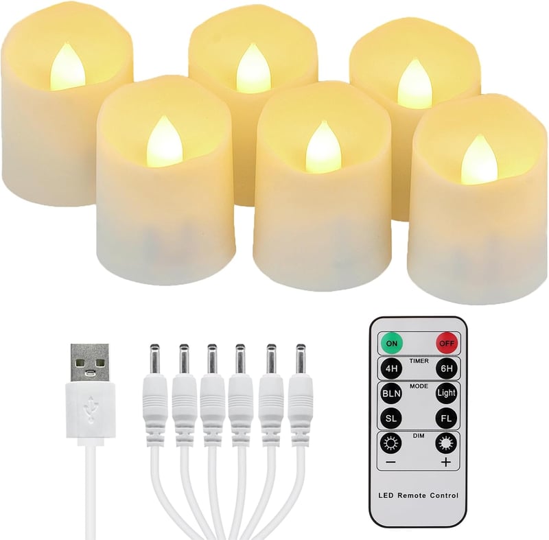 FREEPOWER 6 db Újratölthető LED Gyertya Távirányítóval, Időzítővel, Meleg Fehér, Dimmelhető