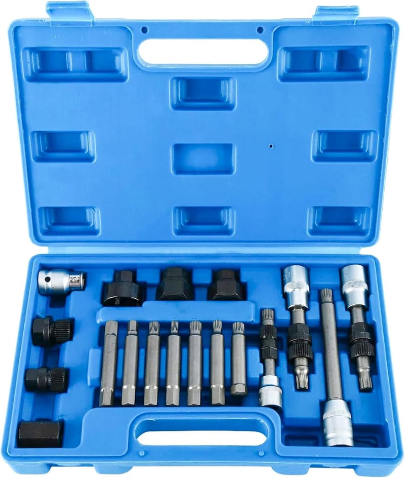FreeTec 18 Részes Generátor Szabadonfutó Szerszámkészlet 1/2 Colos Hajtással VW Ford Audi Fiat Autókhoz 33 Fogas Dugókulcs