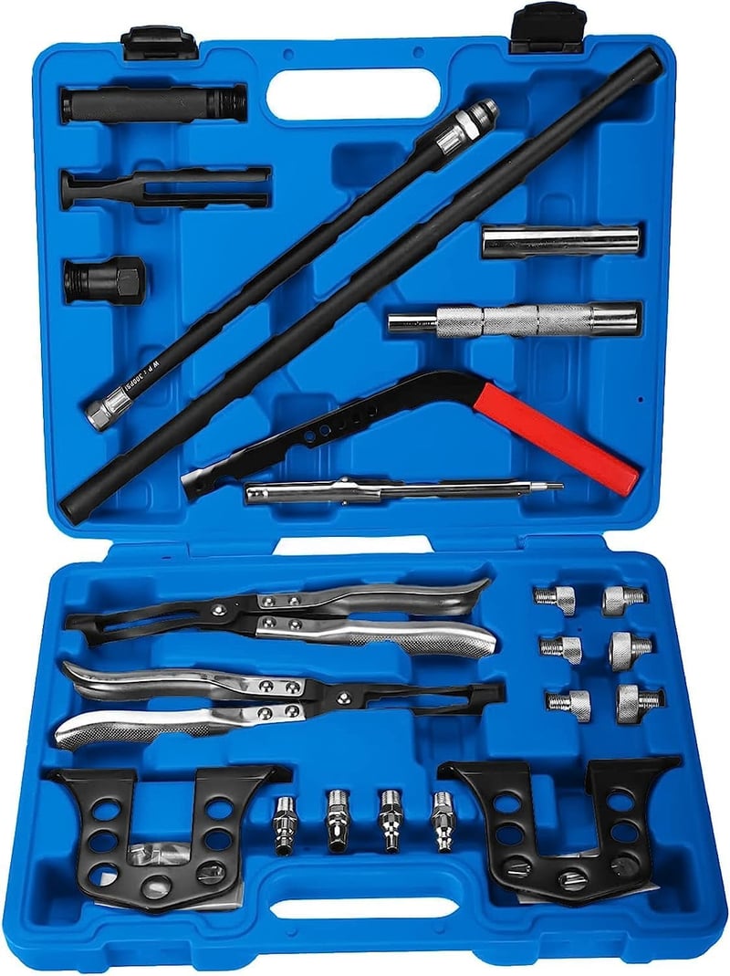 FreeTec 25 Részes Univerzális Szelepprés Összenyomó Szerszám Készlet 8-16-24mm Szelepszár Tömítés OHV OHC Motorokhoz