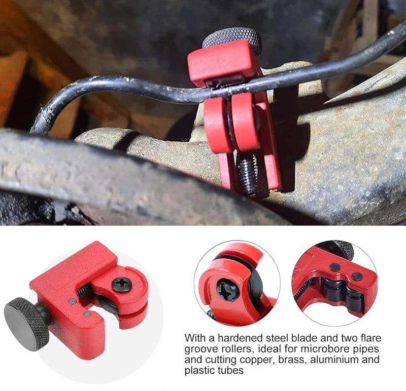 FreeTec 9 részes fékcsőperemező készlet - PVC és rézcső vágó, csőhajlító, 3-42 mm méretű csövekhez, autó fékcső javításhoz

AI: I've created