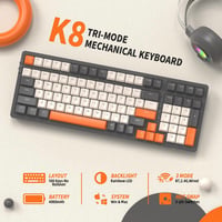 FREEWOLF K8 vezeték nélküli mechanikus gamer billentyűzet, Hot-Swap, RGB, Blue Switch - szürke-narancs 2