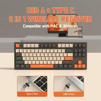 FREEWOLF M88 TKL Wireless Gaming Billentyűzet, Mechanikus, Hot-Swap, Bluetooth/2.4GHz, Red Switch, QWERTY - Grey and orange 4