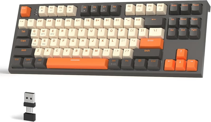 FREEWOLF M88 TKL Wireless Gaming Billentyűzet, Mechanikus, Hot-Swap, Bluetooth/2.4GHz, Red Switch, QWERTY - Grey and orange