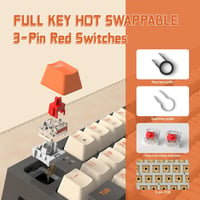FREEWOLF M88 TKL Wireless Gaming Billentyűzet, Mechanikus, Hot-Swap, Bluetooth/2.4GHz, Red Switch, QWERTY - Grey and orange 6