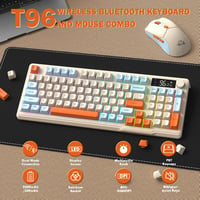 FREEWOLF T96 vezeték nélküli billentyűzet és egér Bluetooth és 2.4G, PBT keycaps, QWERTY, kijelző, médiahúzógörgő, halk, Blueberry 2
