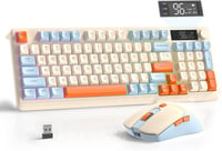 FREEWOLF T96 vezeték nélküli billentyűzet és egér Bluetooth és 2.4G, PBT keycaps, QWERTY, kijelző, médiahúzógörgő, halk, Blueberry 1