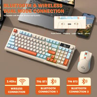 FREEWOLF T96 vezeték nélküli billentyűzet és egér Bluetooth és 2.4G, PBT keycaps, QWERTY, kijelző, médiahúzógörgő, halk, Blueberry 3