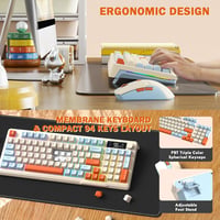 FREEWOLF T96 vezeték nélküli billentyűzet és egér Bluetooth és 2.4G, PBT keycaps, QWERTY, kijelző, médiahúzógörgő, halk, Blueberry 8