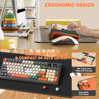 FREEWOLF T96 Wireless Billentyűzet és Egér, Bluetooth 2.4G, PBT Billentyűk, Csendes 8