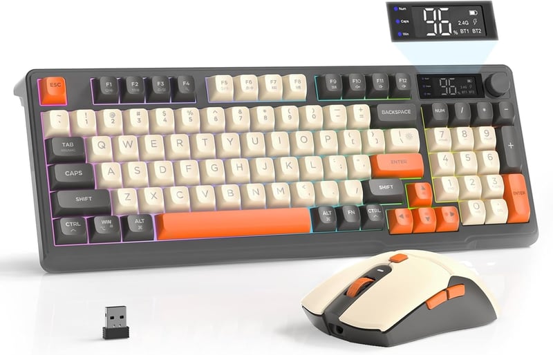FREEWOLF T96 Wireless Billentyűzet és Egér, Bluetooth 2.4G, PBT Billentyűk, Csendes