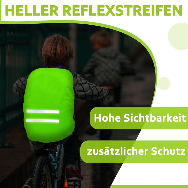 Frelaxy Hátizsák Esővédő Fényvisszaverő Csíkokkal (25-35L) - Vízálló Neon Sárga Hátizsákhuzat Túrázáshoz, Iskolába