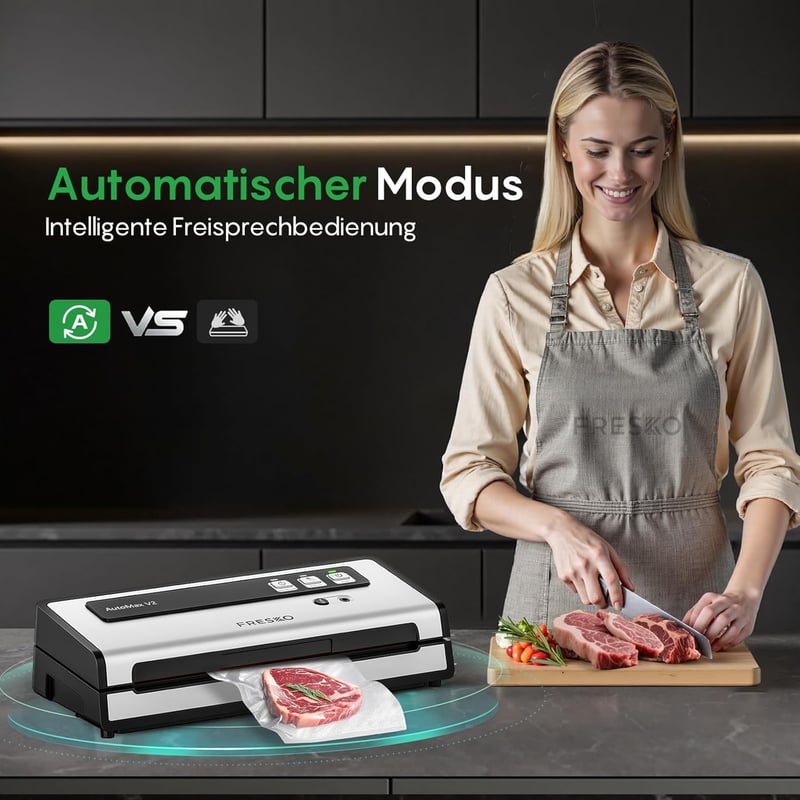 Fresko Automax V2 Automata Vákuumcsomagoló 140W, Dupla Hőzárás, Száraz/Nedves Mód, Egykezes Működés, 10 Zacskóval