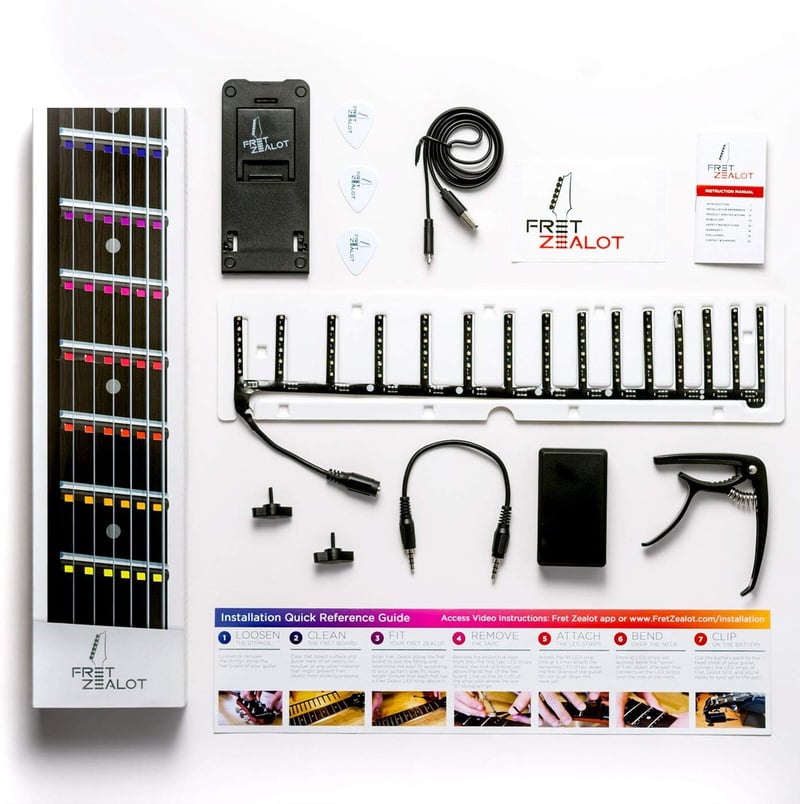 Fret Zealot LED gitár tanulási segédlet 24,75" skálahosszú gitárokhoz iOS Android alkalmazással