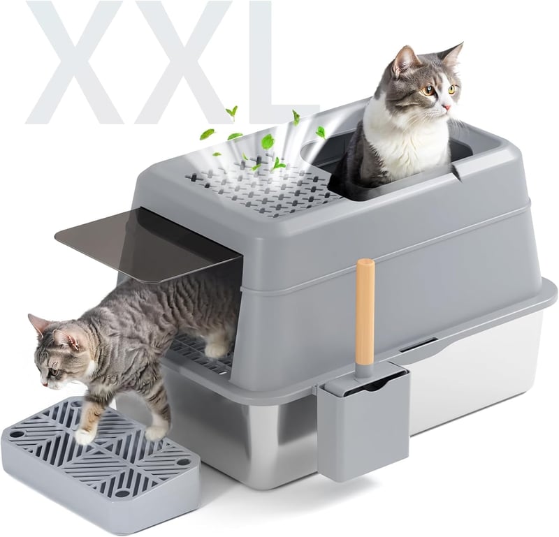 FRETONBA XXL Macskavécé Rozsdamentes Acél, 26L Nagy Kapacitás, Fedeles, Pedálos, Szűrővel