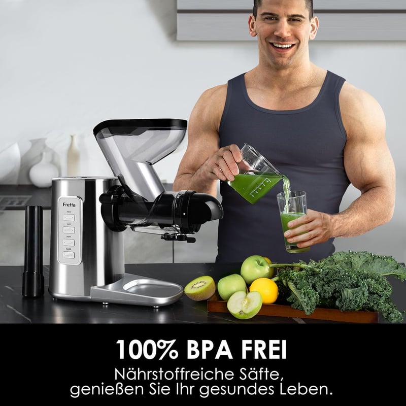 Fretta hidegprés gyümölcslé készítő, lassú préselt juice extractor, 200W, ezüst