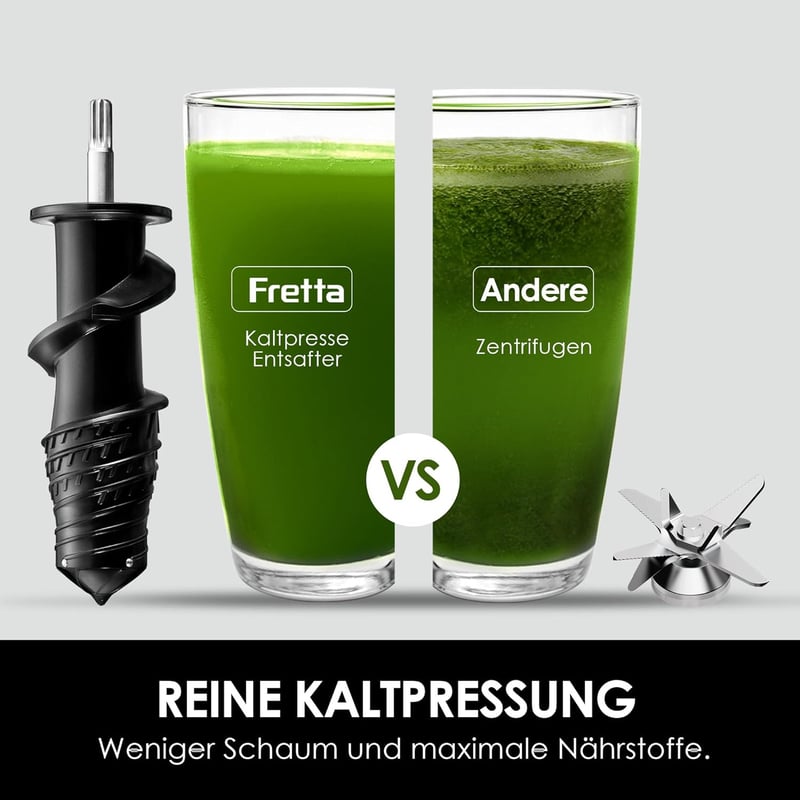 Fretta hidegprés gyümölcslé készítő, lassú préselt juice extractor, 200W, ezüst
