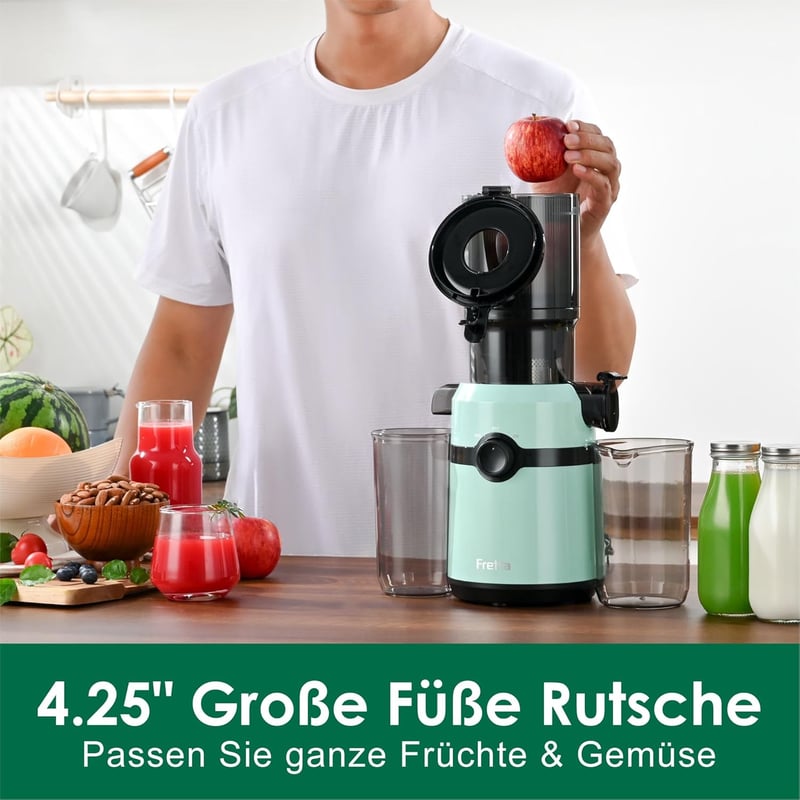 Fretta Lassú Gyümölcscentrifuga 200W, 108mm Betöltőnyílás, BPA-Mentes Tritan, Kék