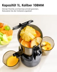 Fretta Slow Juicer odšťavovač na ovocie a zeleninu lisovaný za studena, plniaci otvor 108 mm, 1 l, BPA-free Tritan, jednoduché čistenie, čierny 2