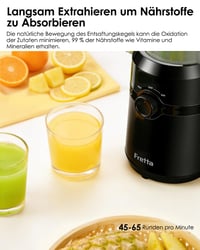 Fretta Slow Juicer odšťavovač na ovocie a zeleninu lisovaný za studena, plniaci otvor 108 mm, 1 l, BPA-free Tritan, jednoduché čistenie, čierny 4