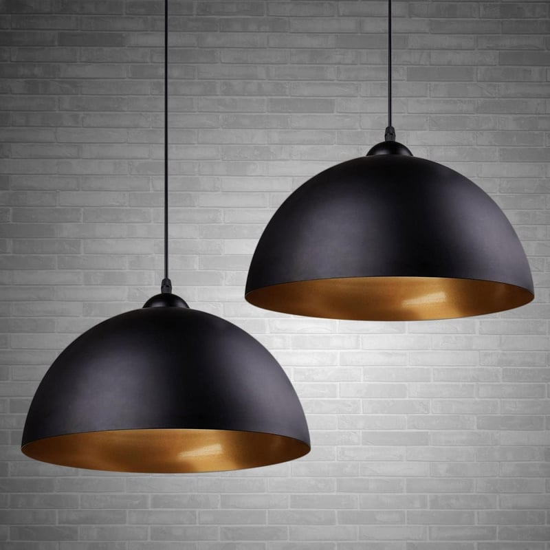 FRIDEKO HOME Félkör Ipari Mennyezeti Lámpa 30cm Fekete E27 Vintage Függőlámpa