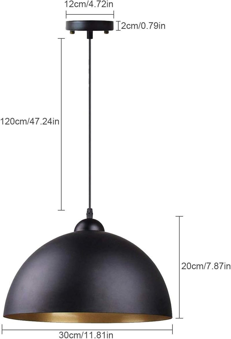 FRIDEKO HOME Félkör Ipari Mennyezeti Lámpa 30cm Fekete E27 Vintage Függőlámpa