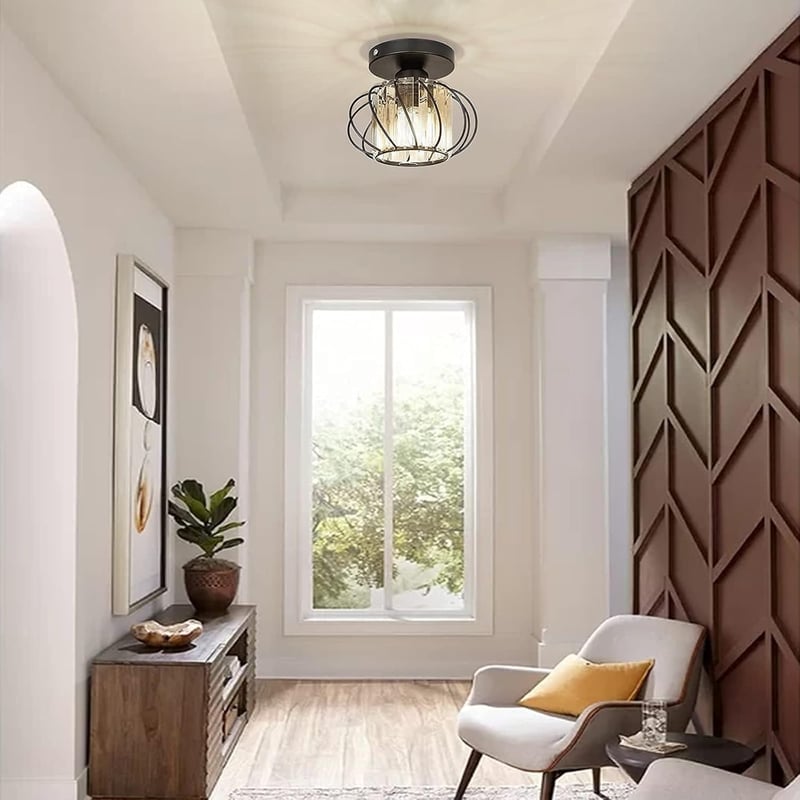 FRIDEKO HOME Kristály Mennyezeti Lámpa 19cm Fekete Kerek Modern E27