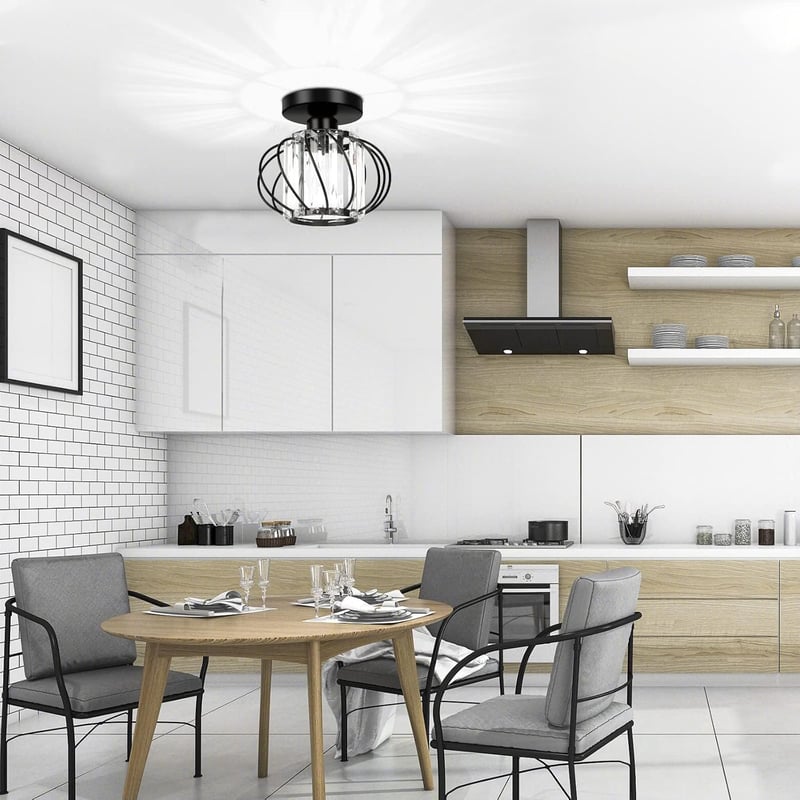 FRIDEKO HOME Kristály Mennyezeti Lámpa 19cm Fekete Kerek Modern E27
