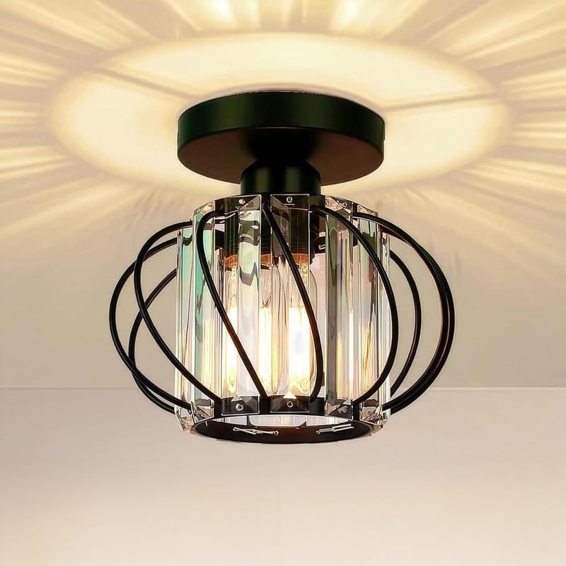 FRIDEKO HOME Kristály Mennyezeti Lámpa 19cm Fekete Kerek Modern E27