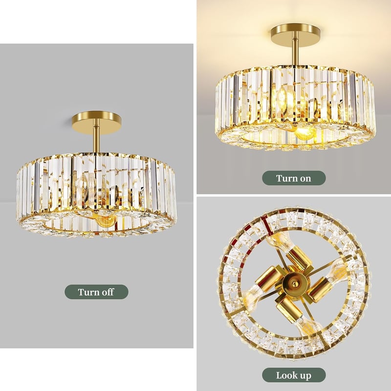 FRIDEKO HOME Modern Kristály Mennyezeti Lámpa 4 Izzós 37cm Arany Csillár