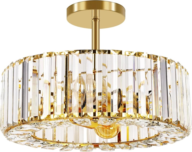 FRIDEKO HOME Modern Kristály Mennyezeti Lámpa 4 Izzós 37cm Arany Csillár