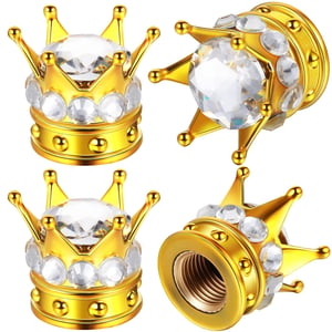 Set 4 Capace Ventil Auto Frienda cu Strasuri Strălucitoare, Design Coroană cu Diamante de Cristal pentru Roți