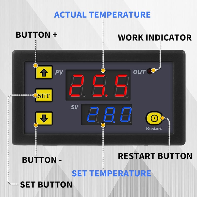 Frienda W3230 LCD digitális termosztát 12V 20A hőmérséklet szabályozó -50-110°C szenzorral 2db