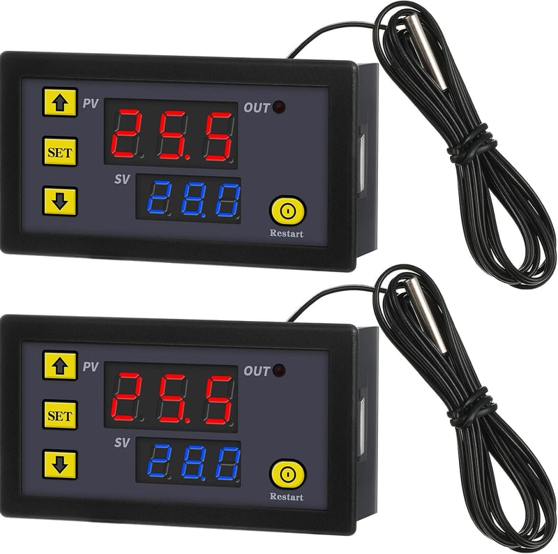 Frienda W3230 LCD digitális termosztát 12V 20A hőmérséklet szabályozó -50-110°C szenzorral 2db