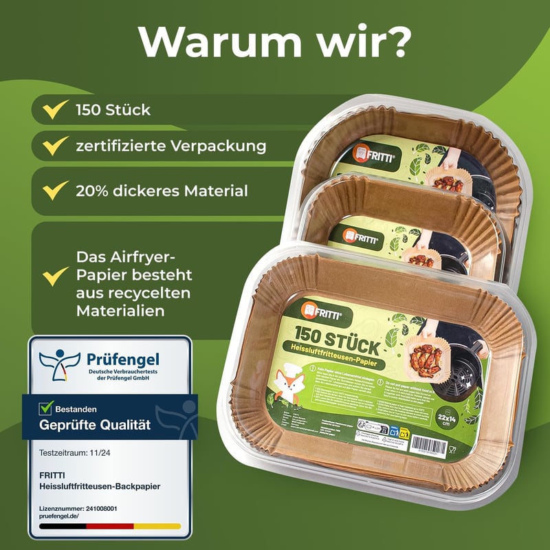 FRITTI Sütőpapír Forró Levegős Fritőzhöz 150 db XL 20-25 cm