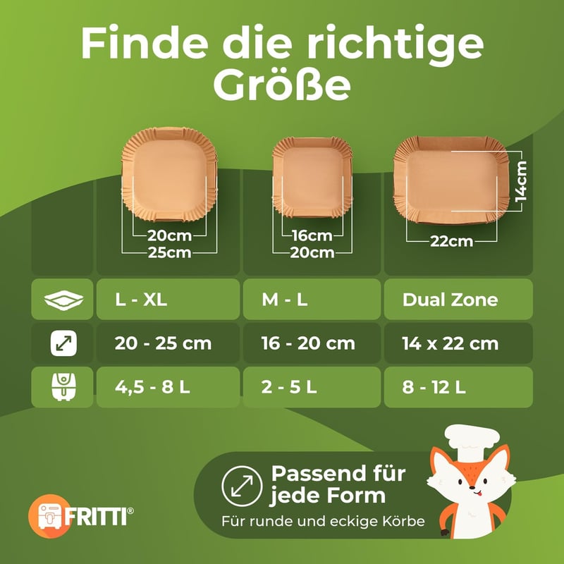 FRITTI Sütőpapír Forró Levegős Fritőzhöz 150 db XL 20-25 cm